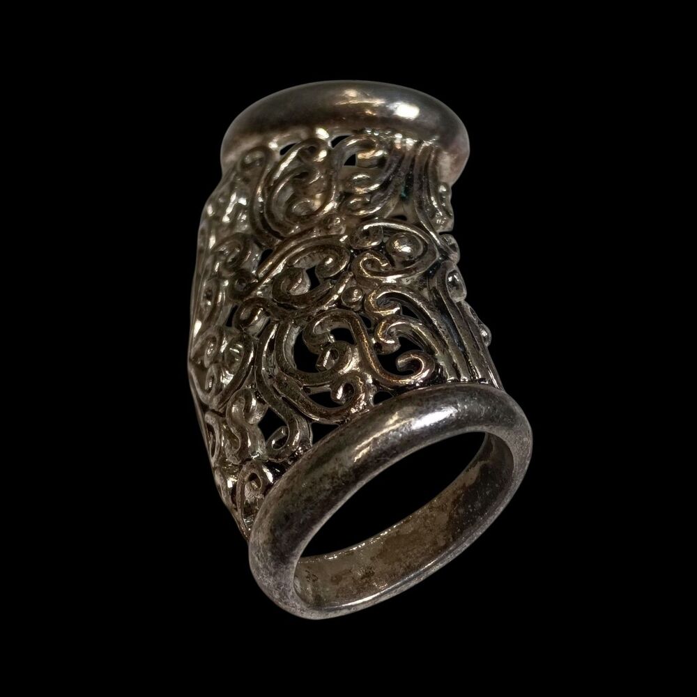 Vintage 2pc Silver Filigree Scarf Clip Bali Slide Tube Pendant Retro Estate - Picture 5 of 7